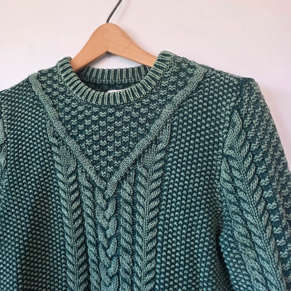 LL Bean Signature Women's Green Cotton Fisherman Sweater - Small - Picture 3 of 4